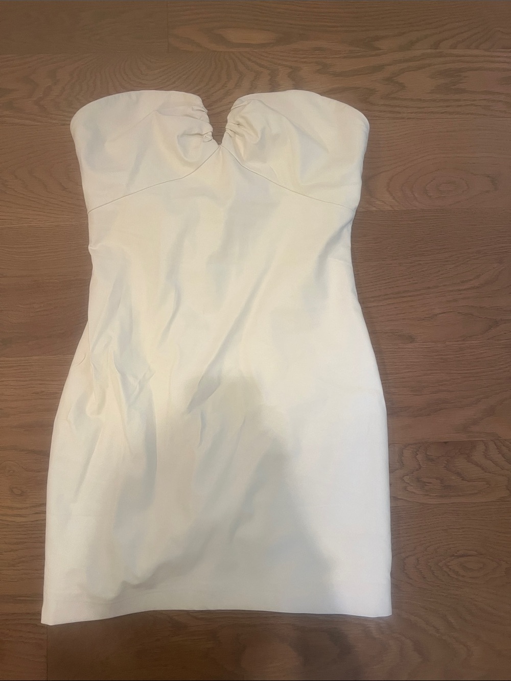 American Threads Strapless Cream Sweetheart Bodycon Dress- faux white leather
